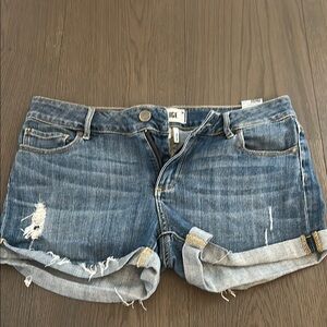 PAIGE Blue Cut-Off Jean Shorts with Rolled Cuffs